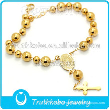Vacuum Catholic Medal Stainless Steel Gold Bracelet Rosary Bead St. Benedict Holy Cross Bracelet Our Lady of Guadalupe Bracelet